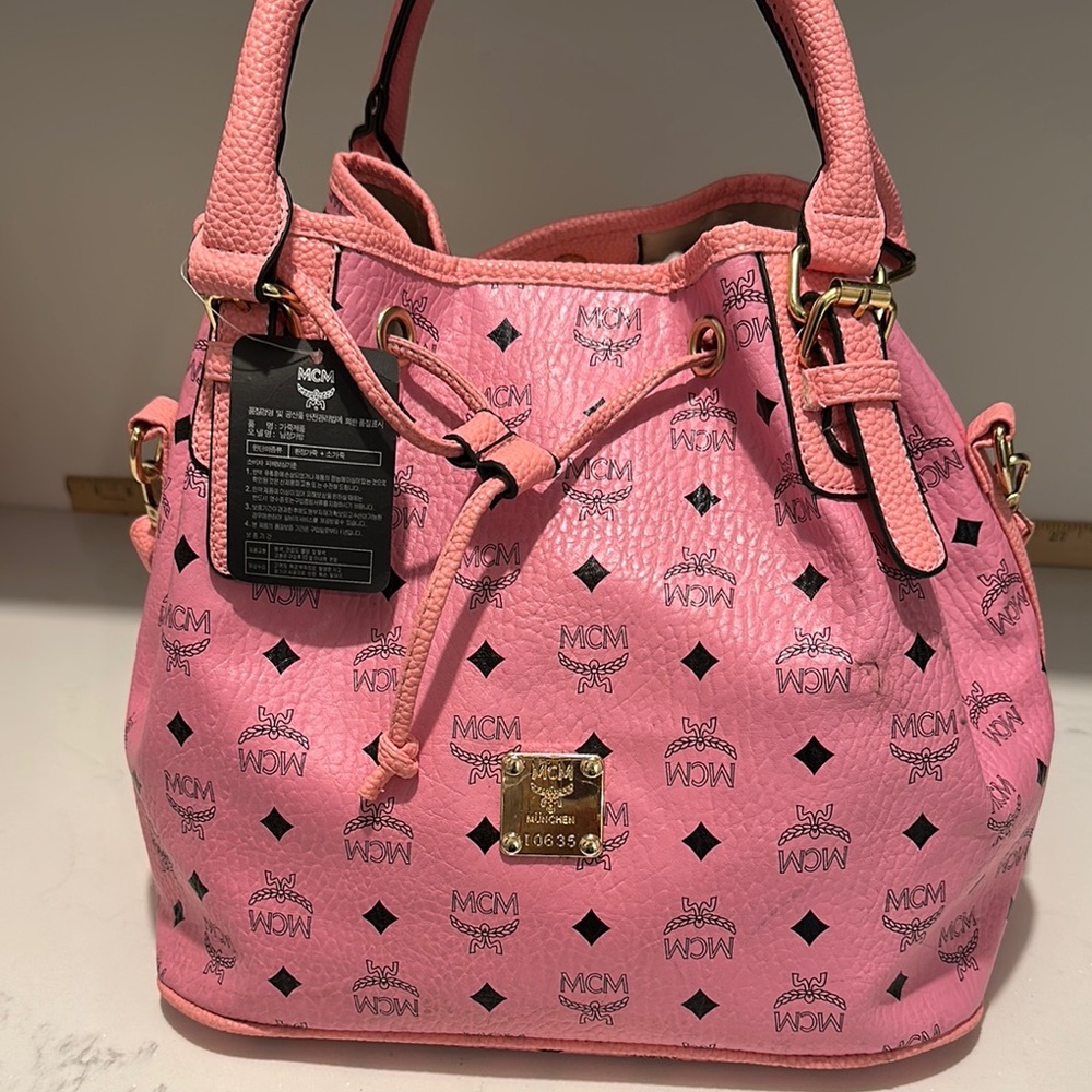 MCM Pink Logo Shoulder Bag